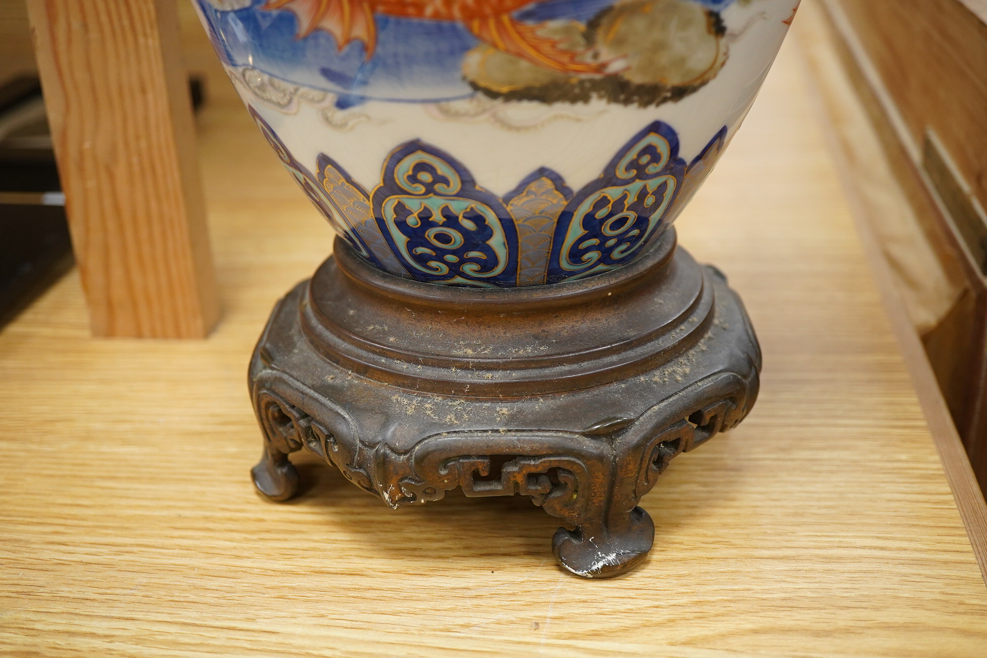 A Chinese bronze mounted vase decorated with koi carp, 33cm
